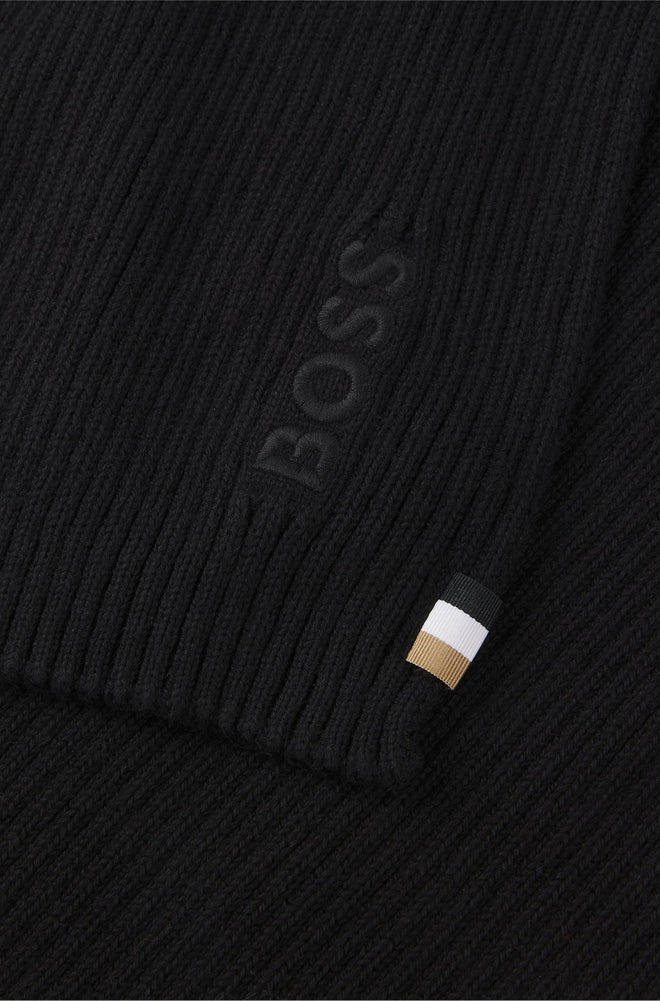 Boss Rib-knit wool-blend scarf with tonal logo