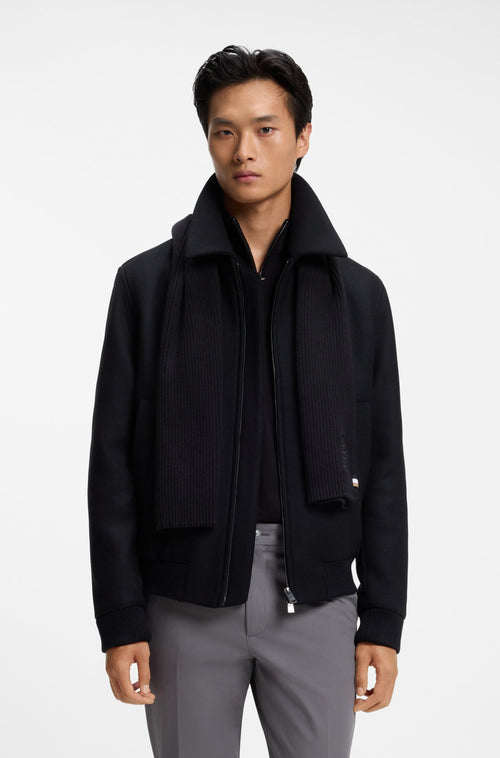 Boss Rib-knit wool-blend scarf with tonal logo