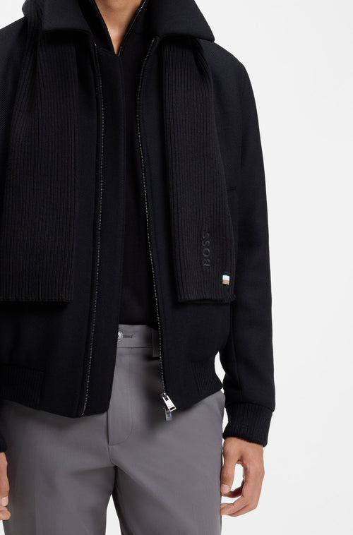 Boss Rib-knit wool-blend scarf with tonal logo