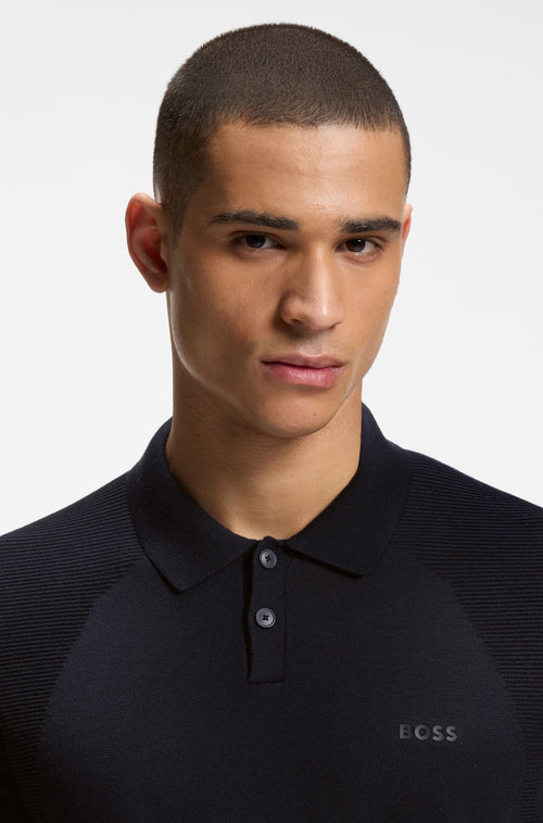Boss Cotton-blend knit polo with bodymapping structure