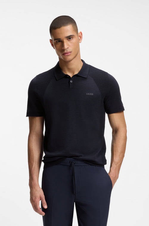 Boss Cotton-blend knit polo with bodymapping structure