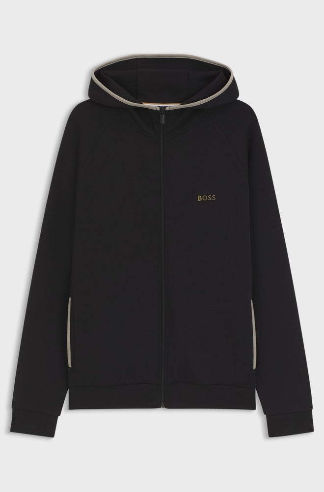 Boss Cotton-blend zip-up hoodie with contrast binding