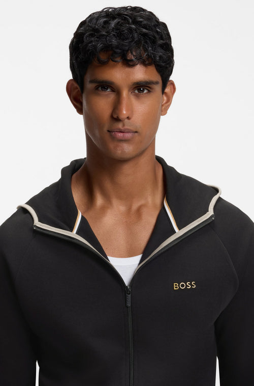 Boss Cotton-blend zip-up hoodie with contrast binding