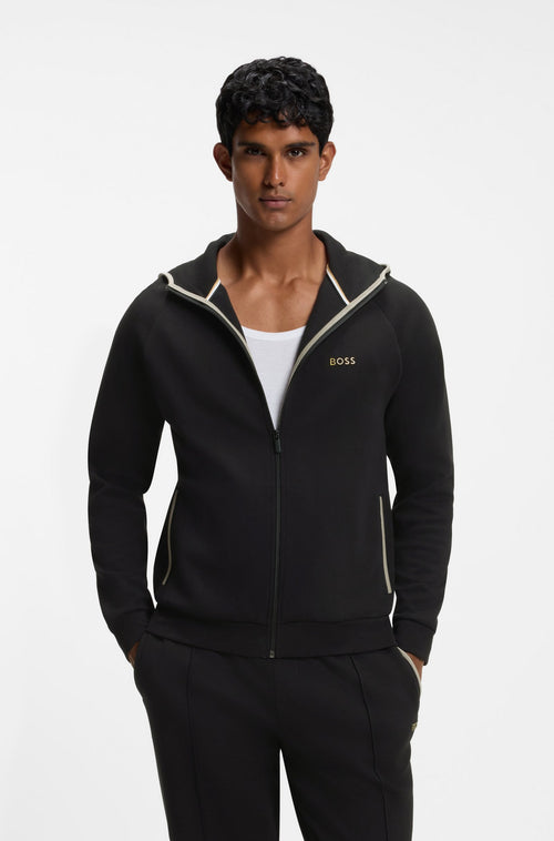 Boss Cotton-blend zip-up hoodie with contrast binding