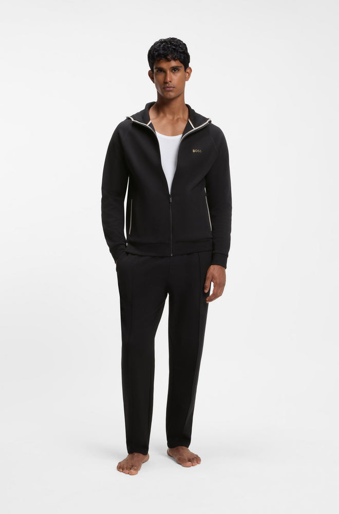 Boss Interlock-cotton-blend tracksuit bottoms with metallic logo