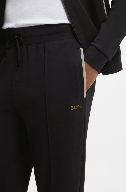 Boss Interlock-cotton-blend tracksuit bottoms with metallic logo