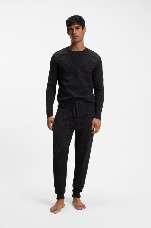 Boss Cuffed pyjama bottoms in monogram-print waffle fabric