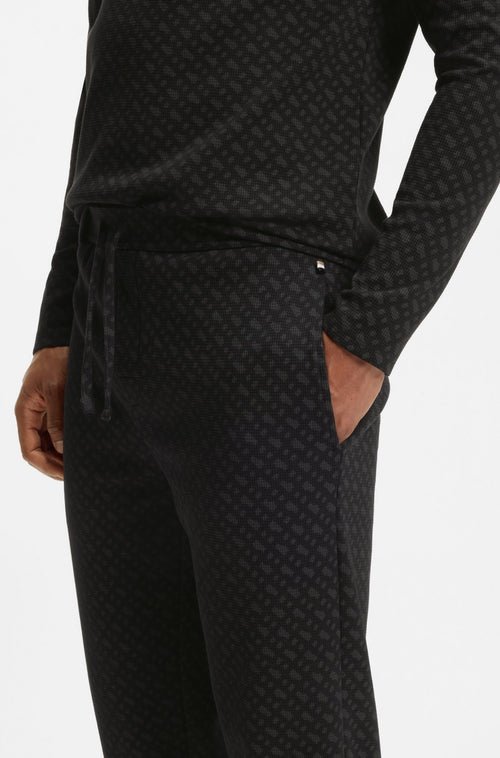 Boss Cuffed pyjama bottoms in monogram-print waffle fabric