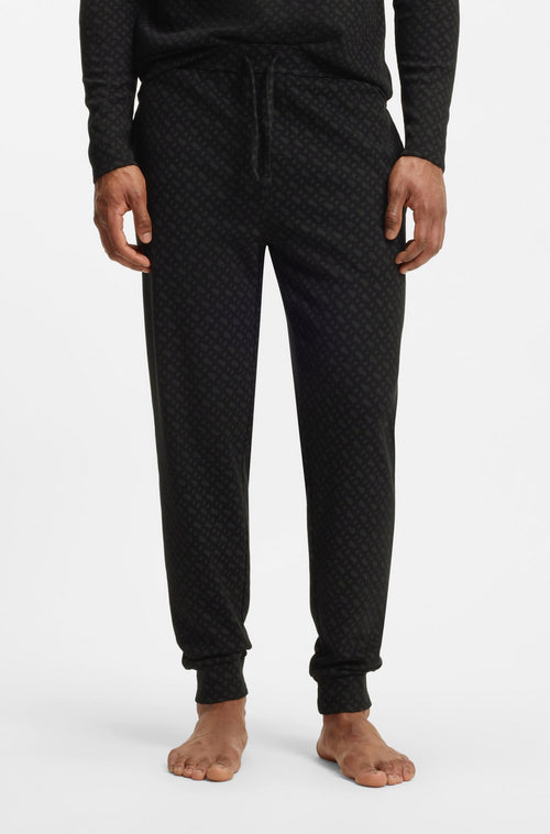 Boss Cuffed pyjama bottoms in monogram-print waffle fabric