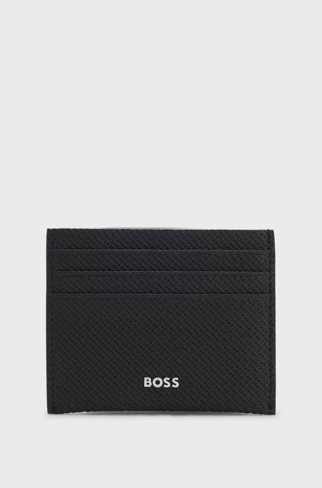 Boss Card holder in monogram-pattern recycled leather
