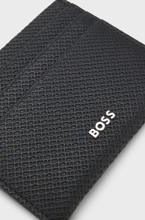 Boss Card holder in monogram-pattern recycled leather