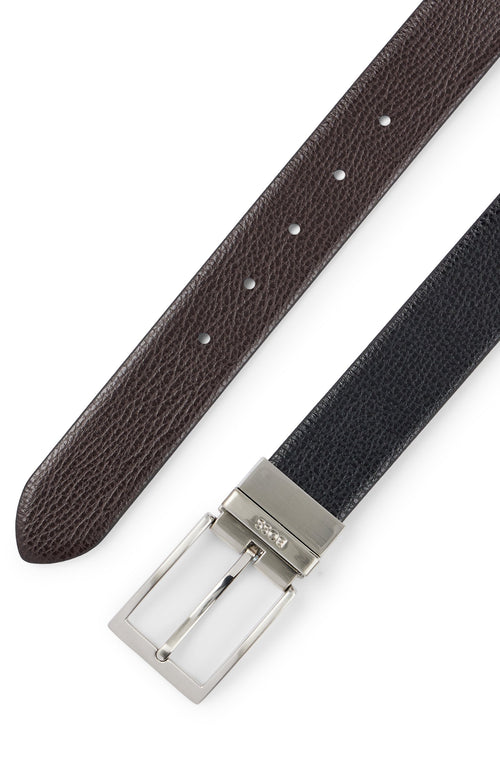 Boss Reversible belt in structured Italian leather