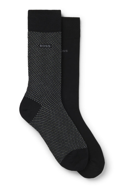 A duo of patterned and plain socks by BOSS. Featuring a logo detail, each regular-length pair is crafted in a stretch blend with cotton.