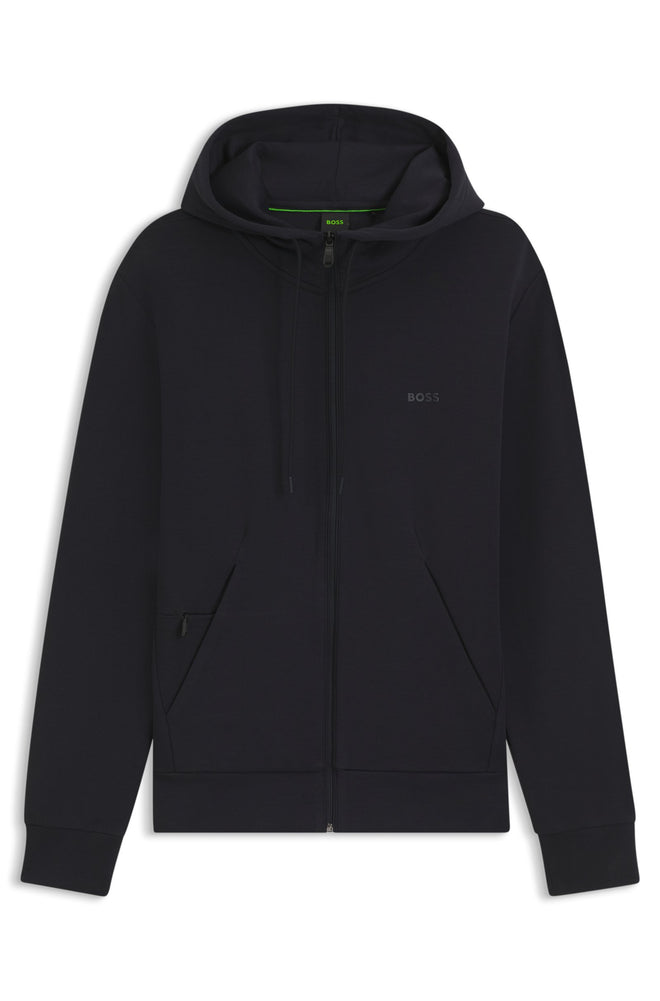 A regular-fit zip-up hoodie created in stretch material with an HD logo print at the left chest by BOSS Menswear.