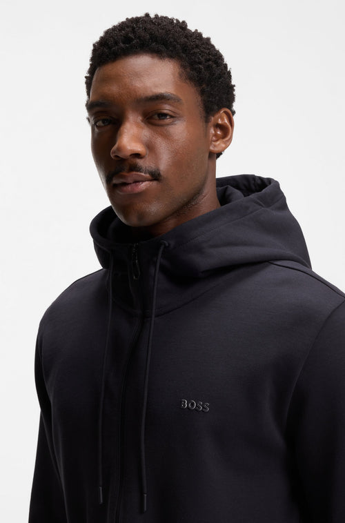 Boss Saggy Stretch-cotton zip-up hoodie with logo print