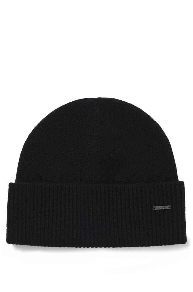 Boss Knit cashmere beanie with metal logo plaque
