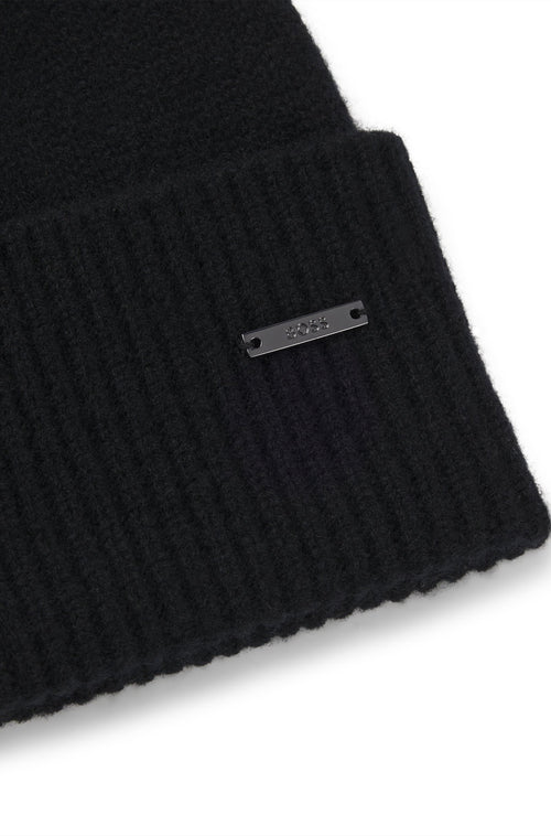 Boss Knit cashmere beanie with metal logo plaque