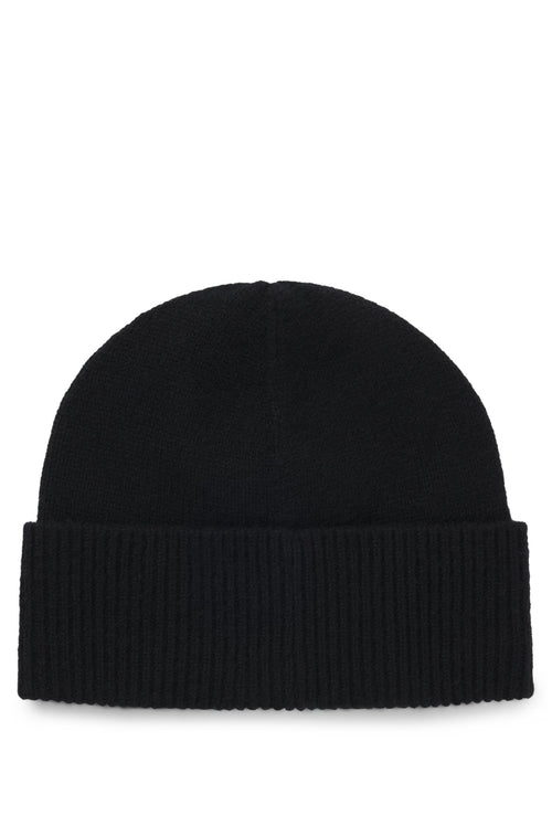 Boss Knit cashmere beanie with metal logo plaque