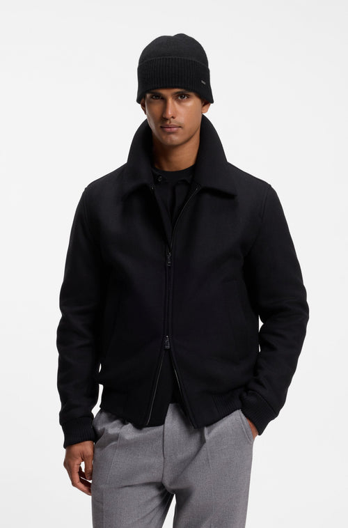 Boss Knit cashmere beanie with metal logo plaque