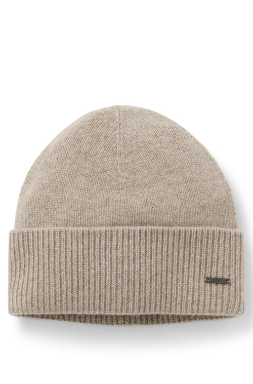 Boss Knit cashmere beanie with metal logo plaque