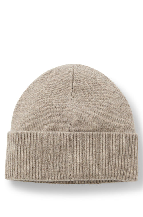 Boss Knit cashmere beanie with metal logo plaque