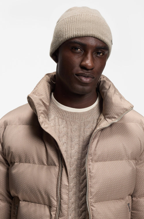 Boss Knit cashmere beanie with metal logo plaque