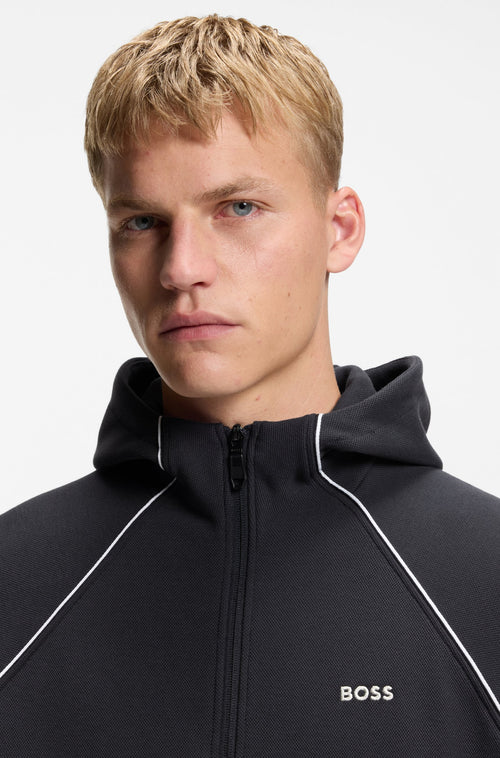 Boss Piping-detail zip-up hoodie in a cotton blend