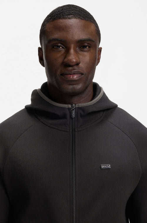 Boss Contrast-binding zip-up hoodie in a cotton blend