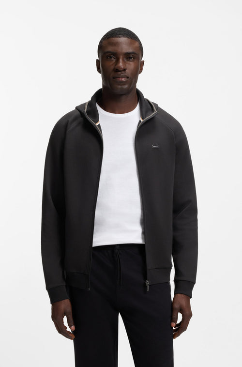 Boss Contrast-binding zip-up hoodie in a cotton blend