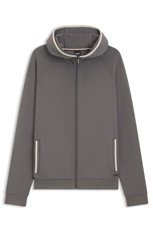 Boss Contrast-binding zip-up hoodie in a cotton blend