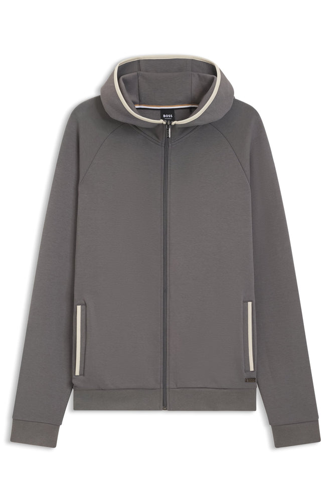 Boss Contrast-binding zip-up hoodie in a cotton blend