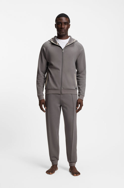 Boss Contrast-binding zip-up hoodie in a cotton blend