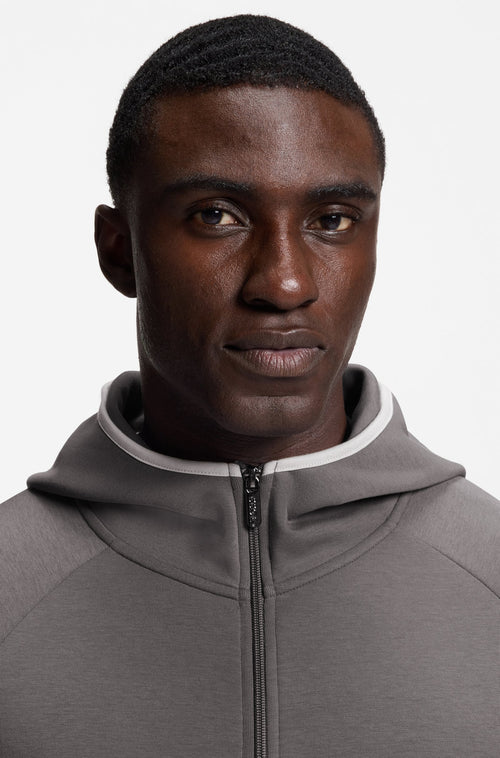 Boss Contrast-binding zip-up hoodie in a cotton blend