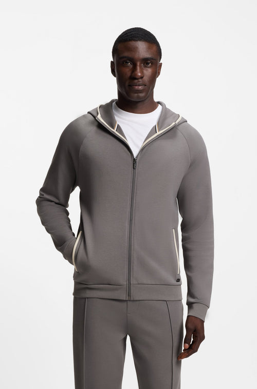 Boss Contrast-binding zip-up hoodie in a cotton blend