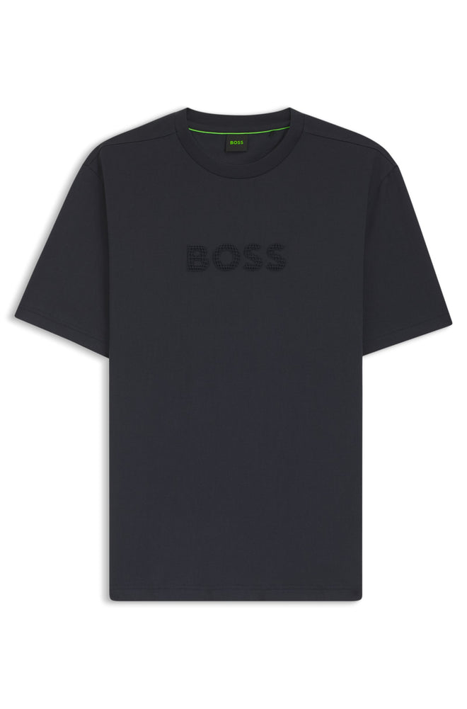 Update your casuals with the golf-inspired silicone logo of this regular-fit BOSS Menswear T-shirt. Created in comfortable cotton.