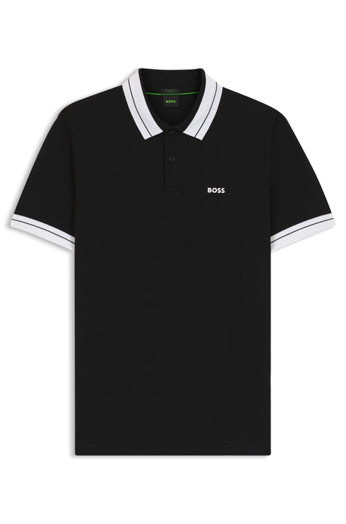 Boss Stripe-trim polo shirt in stretch cotton