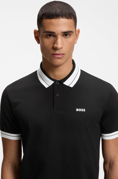 Boss Stripe-trim polo shirt in stretch cotton