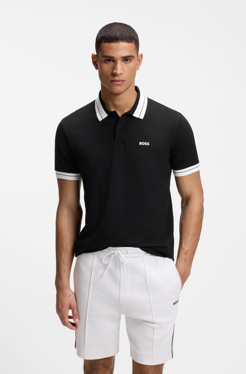 Boss Stripe-trim polo shirt in stretch cotton