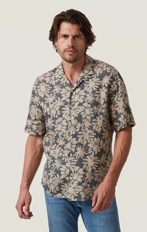 34 HERITAGE BLOOM LINEN SHORT SLEEVE SHIRT IN TWINE