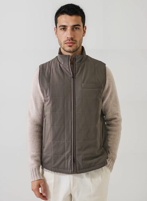 Patrick Assaraf Grid Quilted Filled Nylon Zip Vest