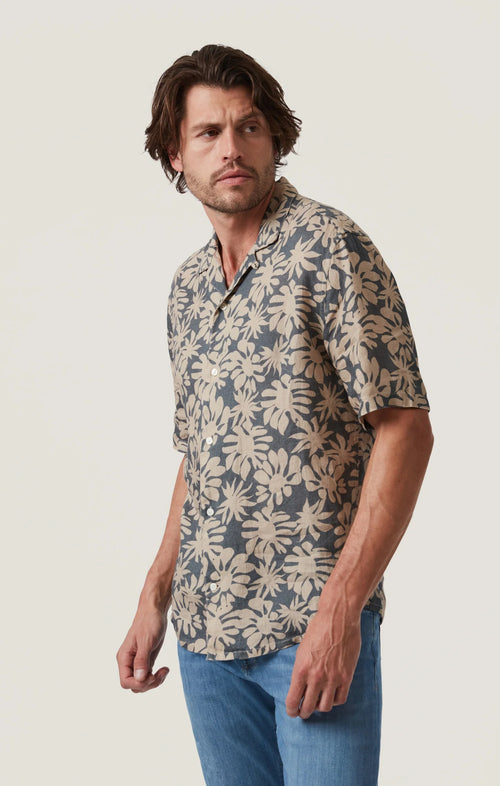34 HERITAGE BLOOM LINEN SHORT SLEEVE SHIRT IN TWINE